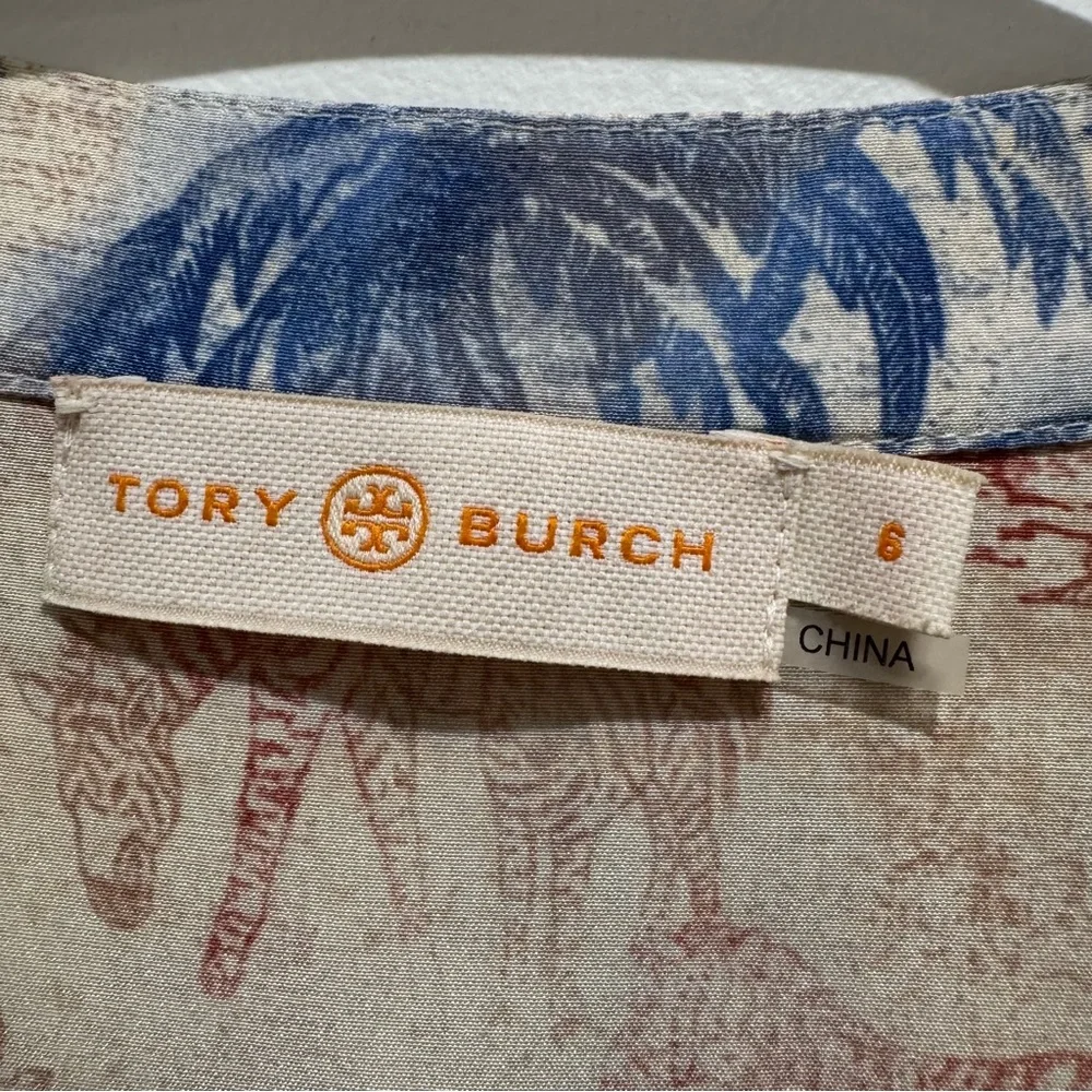 Tory Burch Patchwork Silk Shirt Dress Size 6 Blue Red Toile‎ Plaid